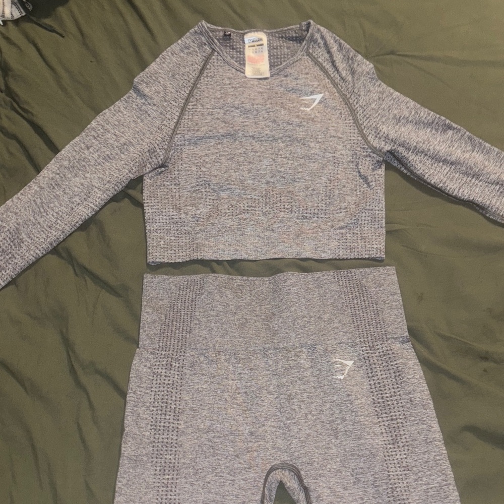 Gymshark Heathered Blue Leggings and Crop Top Set
